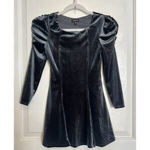 ZUNIE Kids Shirred Puff Sleeve Dress Big Girl Velvet Velour Swing Twist Gray 7